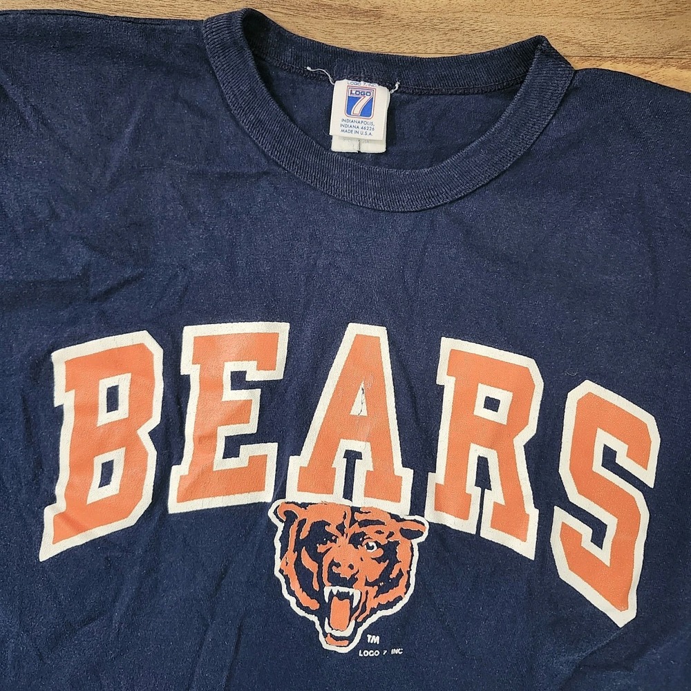 VTG Logo7 Chicago Bears Graphic Tee Shirt Navy Size M/L Single Stitch